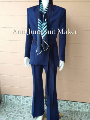 Navy Blue Herringbone with belt