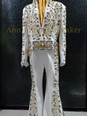 White Spanish Flowers Green stone with belt